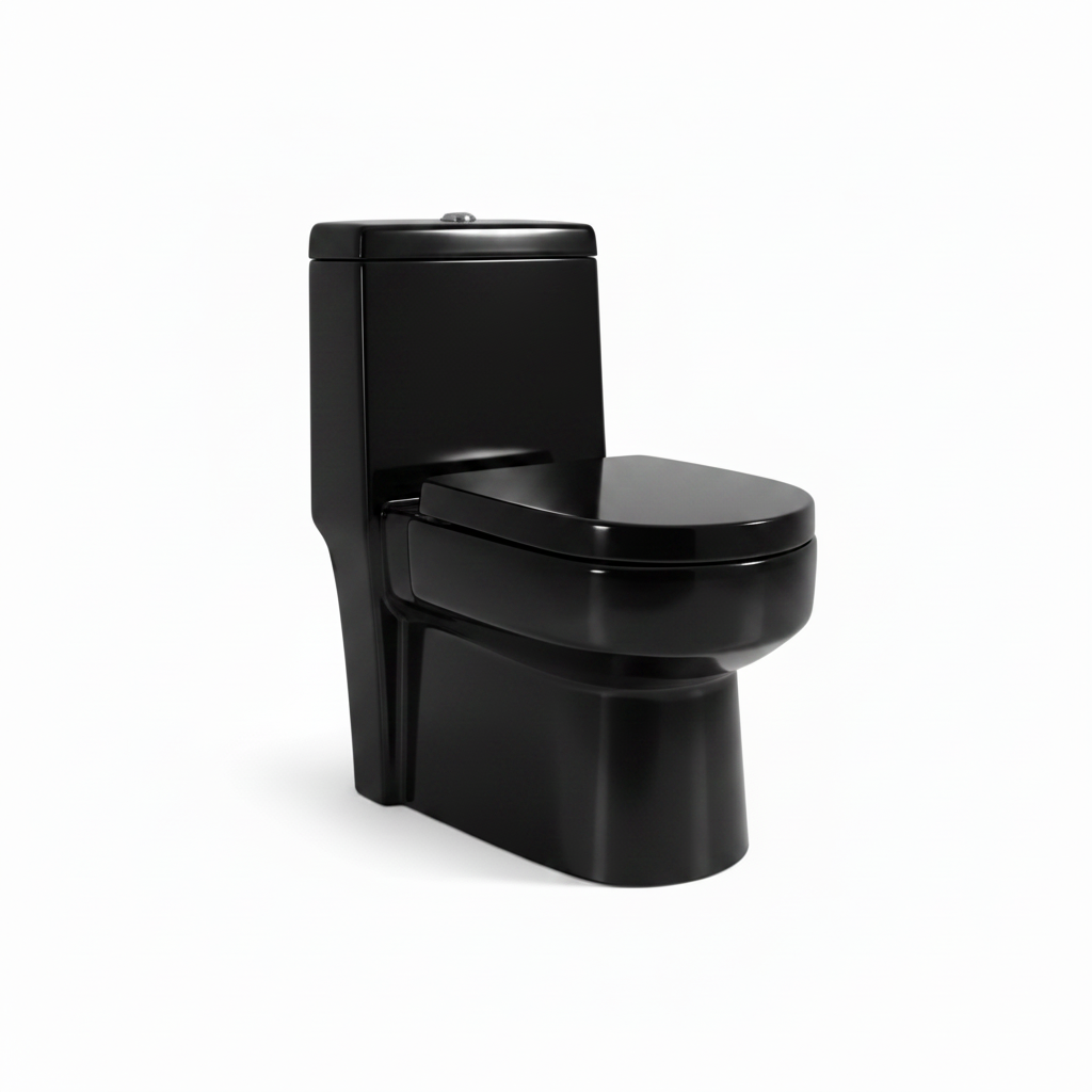 INODORO ONE PIECE PRS + TAPA ASIENTO Y ACCES. MINIMALISTA CUADRADO NEGRO (635X350X730) - FRATELLI PREMIUM